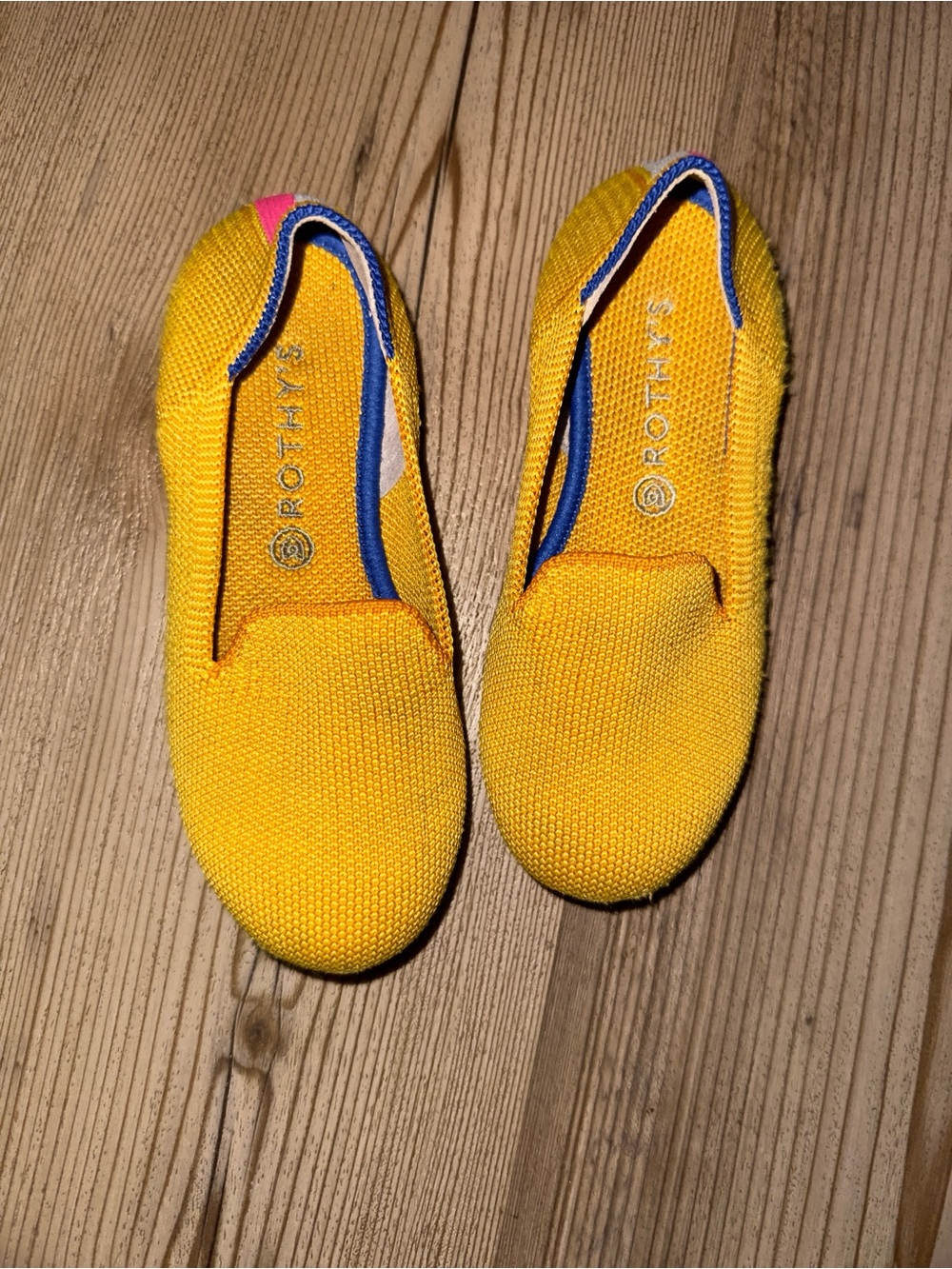 Rothy's Kids Bright Yellow Knit Slip-On Flats with Blue Trim